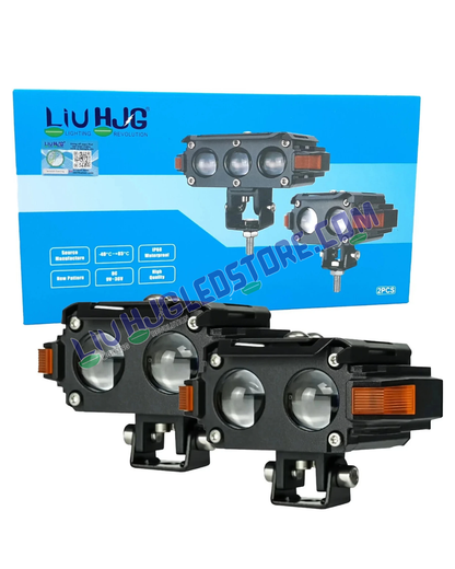 HJG Hazard Series 2 Lens 80W LED Fog Light with DRL & Wiring Kit – Dual Color White/Yellow Projector Fog Lamps for Cars & Bikes