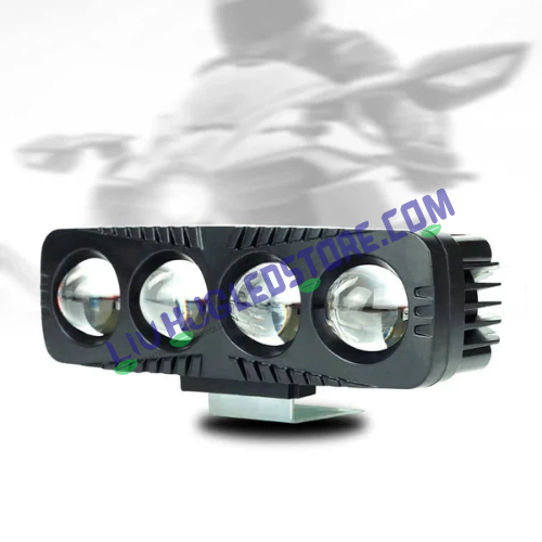 HJG 4 Lens LED Projector Fog Lights 80W with Red Devil DRL – Dual Color White/Yellow Beam for Cars & Bikes (Set of 2)