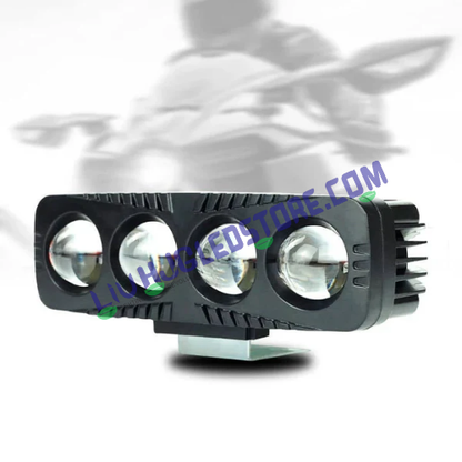 HJG 4 Lens LED Projector Fog Lights 80W with Red Devil DRL – Dual Color White/Yellow Beam for Cars & Bikes (Set of 2)