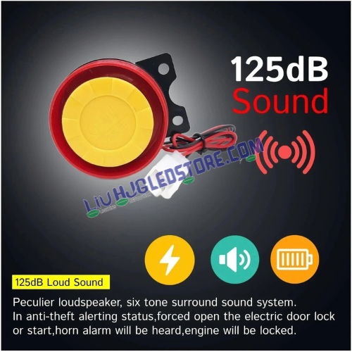 HJG Push Button Motorcycle Alarm System | Keyless Start/Stop, 125dB Siren, Flashing Light & Engine Immobiliser | 2 Wireless Remote Keys | Universal Bike & Scooter Anti-Theft Kit