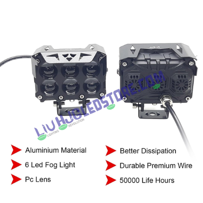 HJG 180W Future 6 Lens Mega Drive LED Fog Lights – High Power Cool White Auxiliary Lights for Bike/Car/Thar/Jeep (Pack of 2)