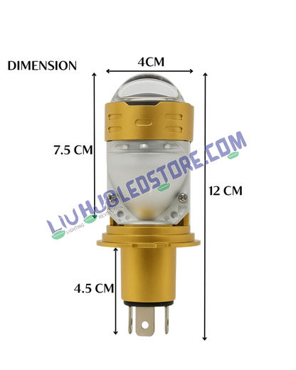 HJG H4 Dual Projector LED Headlight Bulb 50W | 5000LM Hi/Lo Beam, White Light, Mini Projector with Cooling Fan, (Single Unit)White Light for Bikes & Cars (12V/24V)