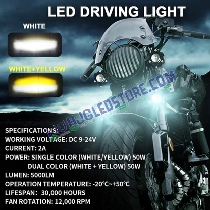 HJG Heavy Mini Drive LED Fog Lights with Canbus – Dual Color White & Yellow with Cooling Fan for Cars & Motorcycles (Pack of 2)