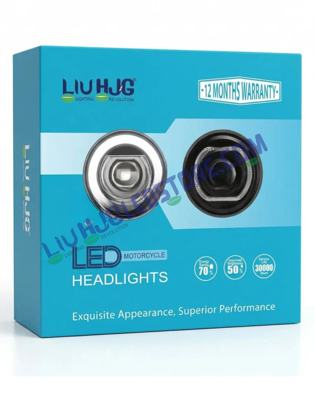 HJG C-227 7-Inch LED Projector Headlight with Red & Blue Halo DRL – 108W Ultra-Wide Beam for Royal Enfield, Jeep, Thar & Gypsy
