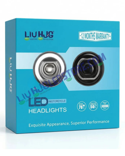HJG C-227 7-Inch LED Projector Headlight with Red & Blue Halo DRL – 108W Ultra-Wide Beam for Royal Enfield, Jeep, Thar & Gypsy