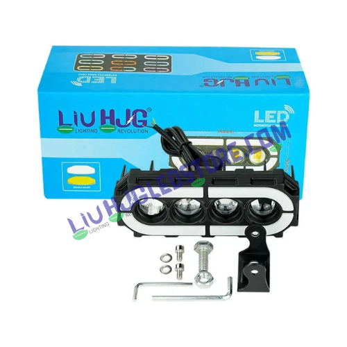 HJG 4 Lens RGB Ring 60W LED Fog Light (Single Unit) – Projector Fog Lamp with White/Yellow Beam & Multi-Color RGB DRL for Cars & Bikes