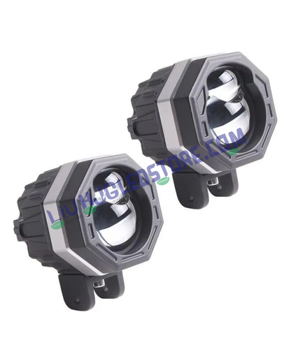 HJG 125 Dual Lens 120W Hexagon Fog Light (New Model) – White/Yellow Dual Beam with Power Adapter for Cars & Bikes (Set of 2)