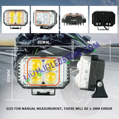 HJG 4x4 Quad Lens Projector Fog Light | 40W Single Unit | White and Yellow Beam | Red DRL and Red-Blue Flash | for Bikes and Cars