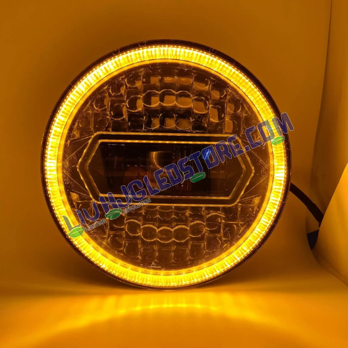 HJG 7-Inch Diamond Cut Round LED Headlight for Royal Enfield (All Models) & Mahindra Thar