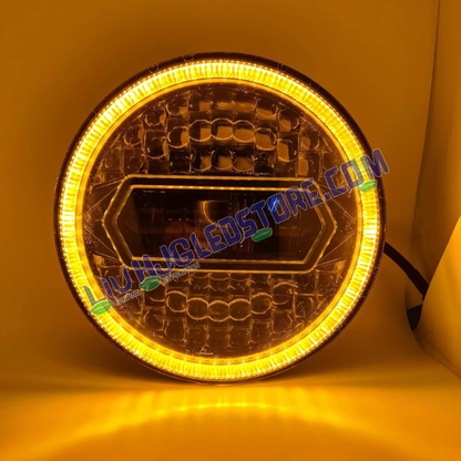 HJG 7-Inch Diamond Cut Round LED Headlight for Royal Enfield (All Models) & Mahindra Thar