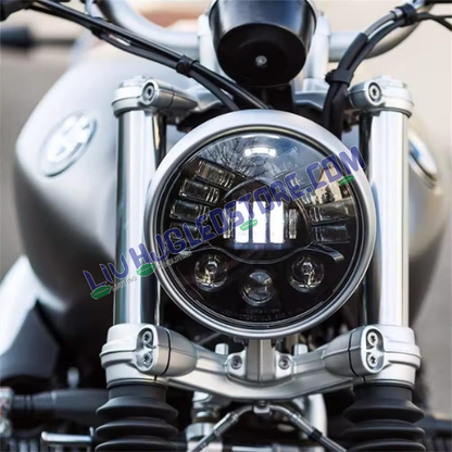 HJG 7-Inch 90W Round LED Headlight 231047 | White and Amber Dual Halo DRL | H4 3-Pin | Royal Enfield, Thar, Jeep and Harley Davidson