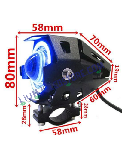 HJG Projector LED Fog Light with Blue Angel Eyes DRL – Universal Bike Headlamp (Single Piece)