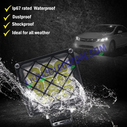 HJG 9 LED Square Grille Fog Lights 60W with Flash Mode – Universal for Bikes & Cars (Set of 2)