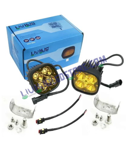 HJG 120W CREE LED Auxiliary Fog Lights for Motorcycles & Cars – White Beam with Yellow Filter Caps (Pack of 2)