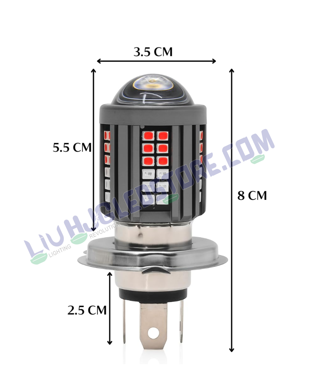 HJG H4 60 LED Devil Lens Headlight Bulb – Red/Blue Design with White & Yellow Hi/Lo Beam and DRL (12V, 60W, Universal Fit for Motorcycles)