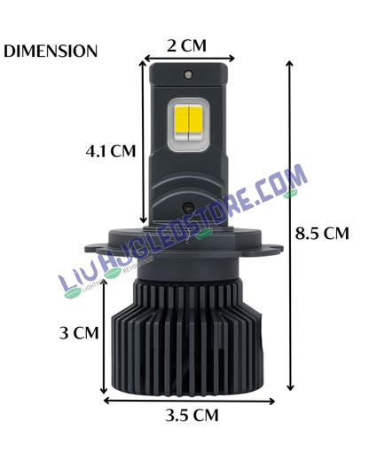 HJG M2 Mini H4 70W Dual Beam LED Headlight – 7000LM White High & Yellow Low Beam with Cooling Fan for Bikes & Cars (12V/24V, Single Unit)