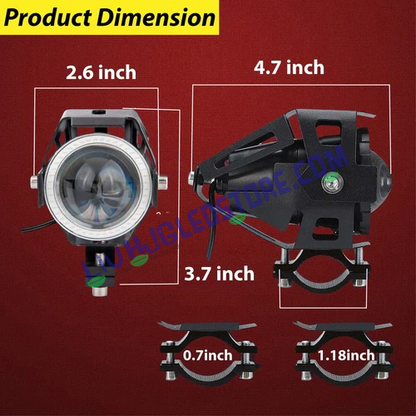 HJG U7 Projector Lens Fog Lights with Blue DRL Ring – Universal Fit for Cars & Bikes (Set of 2 with Switch)