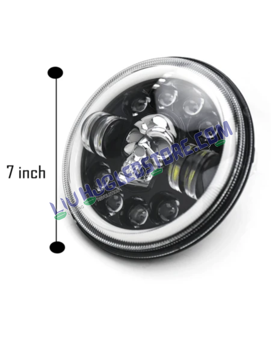 HJG 7-Inch Harley Skull Design LED Headlight for Royal Enfield (All Models) & Mahindra Thar | 12V–80V, 75W