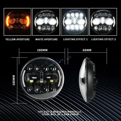 HJG 7-Inch 90W LED Headlight with Dual-Color Halo (Yellow & White) – Round Universal Fit for Royal Enfield, Jeep & Harley Davidson (King Kong Edition)