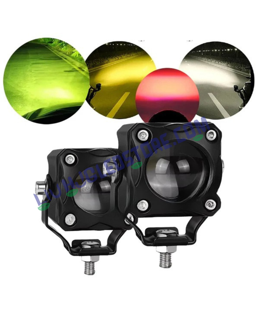 HJG Mini Drive V6 Tri-Color Fog Light with Lemon Green Mode – 1 Lens LED Auxiliary Light with Red DRL, White & Yellow (With Canbus Wiring)
