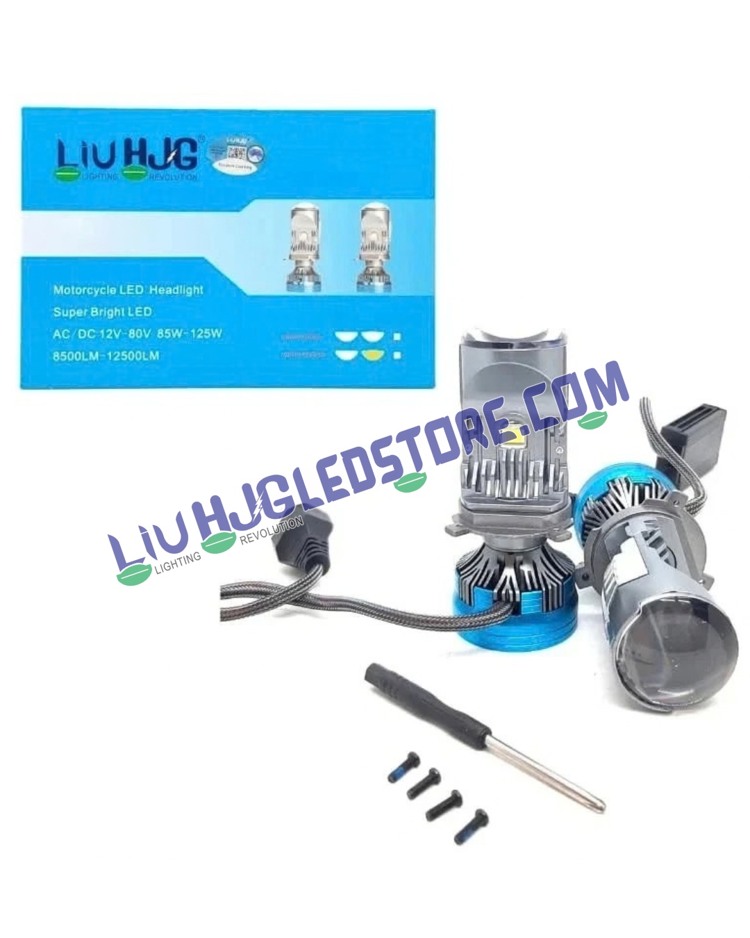 HJG Y6 H4 250W LED Projector Headlight Bulbs | 85–125W × 2, Up to 25,000LM, 6500K White Hi/Lo Beam | CSP LED Chips, 12,000RPM Cooling Fan, IP68 | H4 Plug & Play | 12–80V DC | Pack of 2