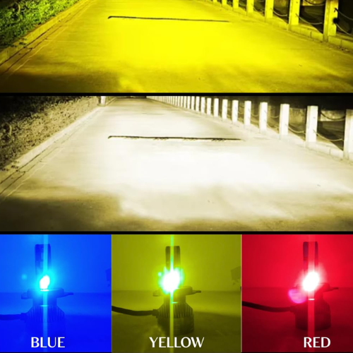HJG M2 Mini H4 80W RGB LED Headlight Bulb with Remote – 8000LM Dual Beam (White/Yellow) + Red/Blue/Flash Modes for Bikes & Cars (12V/24V, Single Piece)