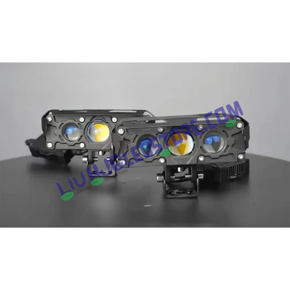 HJG S75 Triple Projector LED Fog Lights 180W with Red DRL – Dual Color White/Yellow for Cars & Bikes (Set of 2)
