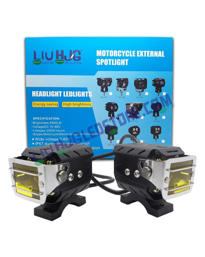 HJG Transformer 1 LED Projector Fog Lights 100W (Pair) with Yellow Filter Cap – Dual Color White/Yellow, Wide Beam for Cars & Bikes