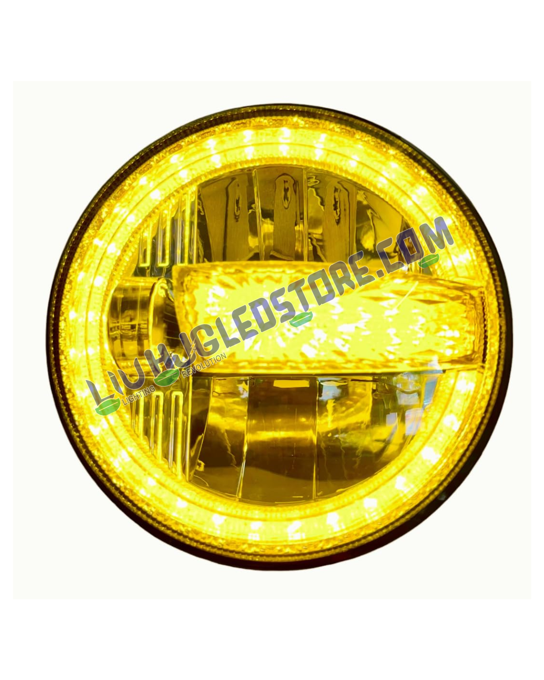 HJG 7-Inch Crystal Minus LED Headlight – White Multi-Color 75–120W with CREE/Osram Chip, High/Low Beam & DRL for Royal Enfield, Jeep, Thar & Gypsy