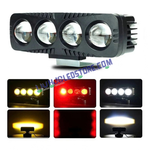 HJG 4-Lens 80W LED Projector Fog Lights | 40W × 2, White & Yellow Beam with Red Devil DRL | Multi-Mode Auxiliary Lights with Adjustable Brackets | Universal for Cars, Bikes, SUVs & 4x4