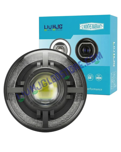 HJG C-318 7-Inch LED Projector Headlight with Red Devil Halo DRL – 108W Ultra-Wide Beam for Royal Enfield, Jeep, Thar & Gypsy