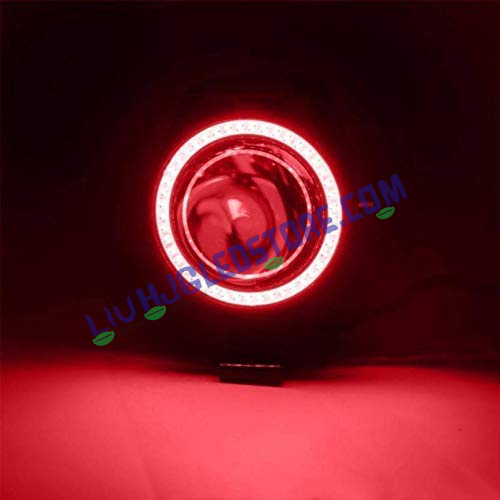 HJG Projector Angel Eyes LED Fog Lights with Red DRL Ring & Switch – Universal Fit for Bikes (Pack of 2)