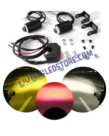 HJG Mini Devil LED Spot Fog Lights with Red DRL – White & Yellow Beam, 20W Driving Spotlight for Cars & Motorcycles (Pack of 2)
