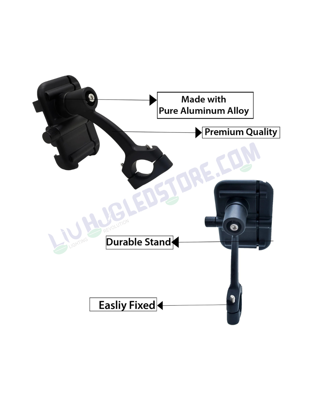 Universal Aluminum Bike & Motorcycle Phone Holder – Adjustable Handlebar Mount for Smartphones, GPS & Action Cameras