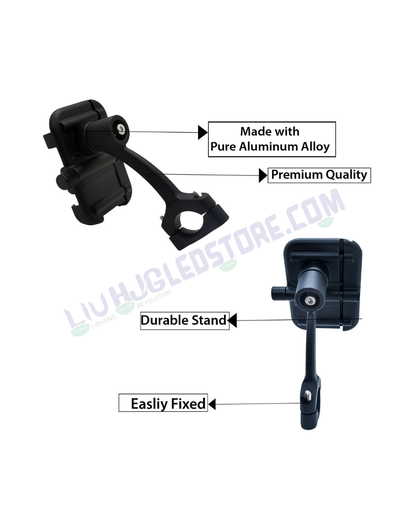 Universal Aluminum Bike & Motorcycle Phone Holder – Adjustable Handlebar Mount for Smartphones, GPS & Action Cameras