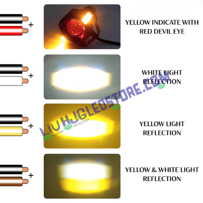HJG Spaceship Series 80W Projector Fog Lights with Red Devil & Amber DRL – Dual Color LED (White/Yellow/Red) for Cars & Bikes (Set of 2)
