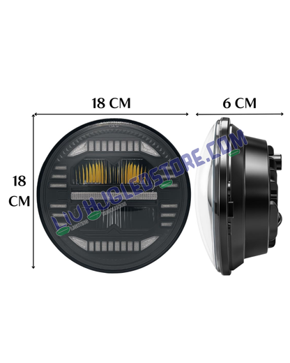 HJG 7-Inch Minus Style LED Headlight – White Multi-Color 75–120W with CREE/Osram Chip, Compatible with Royal Enfield, Jeep, Thar & Gypsy