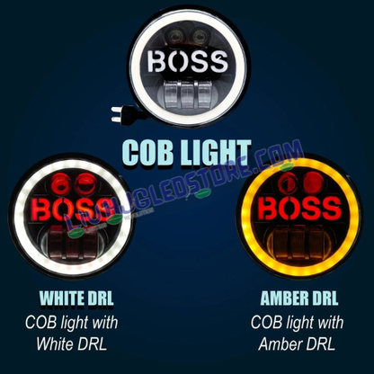 HJG BOSS 5.75-Inch 75W LED Headlight with Bright Spotless DRL | 6500K White Light & White/Yellow Angel Eye | H4 Plug & Play | 12–80V DC | Harley Davidson, Jeep & Bajaj Avenger