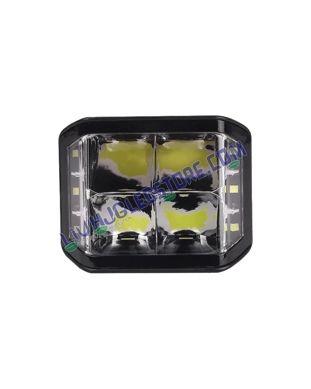 HJG W28 4-Lens CREE 60W Square LED Fog Light with Ultra-Wide White Beam for Cars and Bikes (Single Piece)