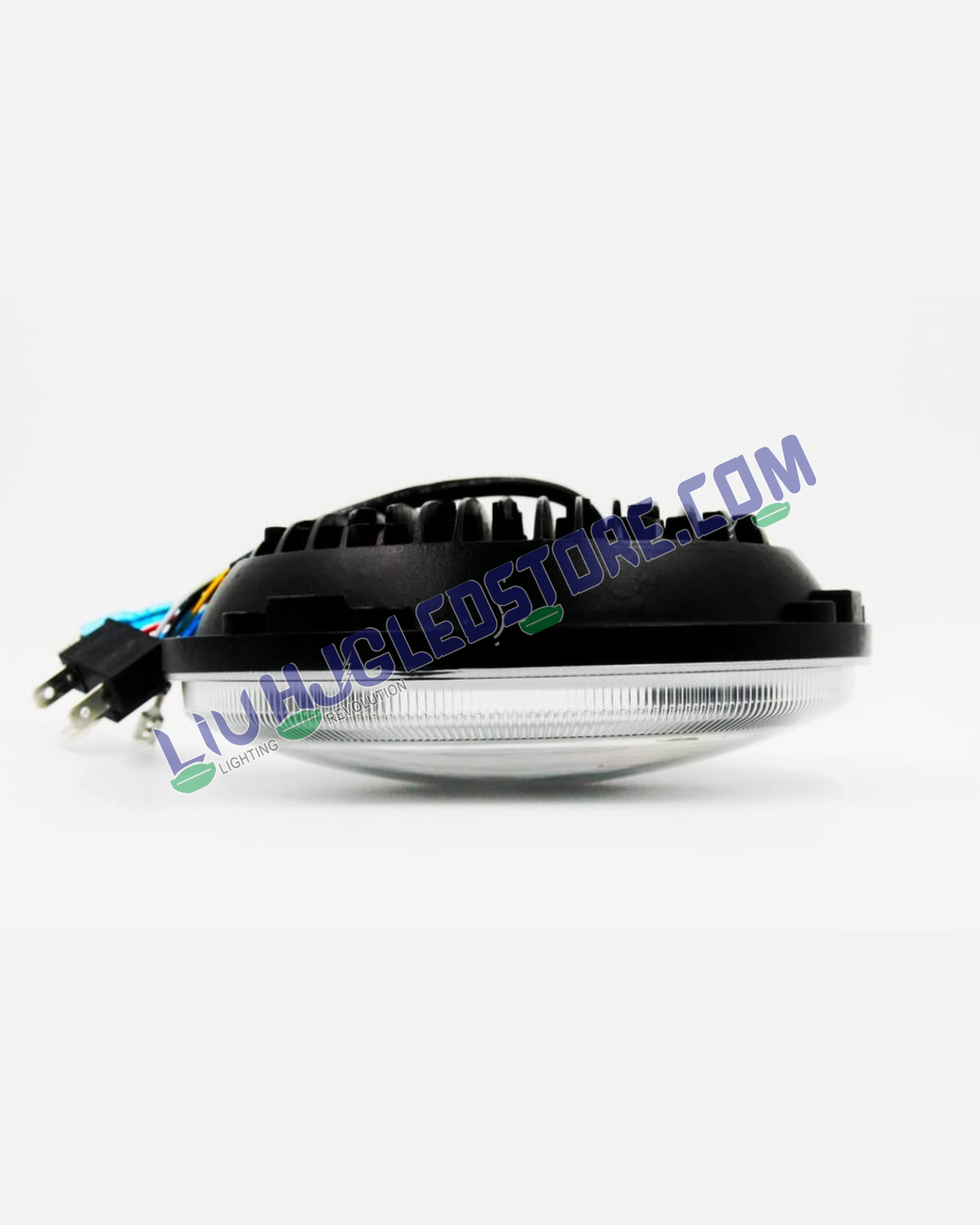 HJG 7-Inch LED Headlight with Yellow & White Dual Halo Ring – Round Universal Fit for Royal Enfield, Jeep & Harley Davidson (Khanda Design)