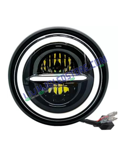 HJG 7-Inch Round LED Headlight with Dual Color Halo (Yellow/White) for Royal Enfield, Jeep & Harley Davidson – Universal Fit Minus 2 Design