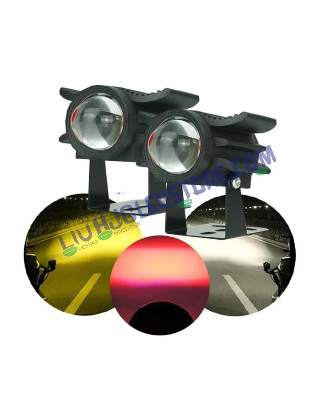 HJG Mini Devil Fly 80W LED Fog Lights with Red DRL – Multi-Color (Red, Yellow, White) Auxiliary Lights, Pack of 2