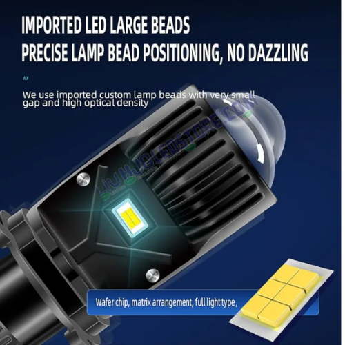 HJG H4 Dual Y6 LED Projector Headlight Bulb with Condenser RTD Lens | Hi/Lo Beam | 12V–80V | 100W | 5000LM | 3-Pin H4 Projector with Cooling Fan (Pack of 2)