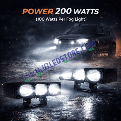 LIU HJG 200W 3-Lens Ultra Bright LED Fog Light Pair – White, Yellow & Red Devil Eye, 12V–80V