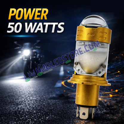 HJG H4 Dual Projector LED Headlight Bulb 50W | 5000LM Hi/Lo Beam, White Light, Mini Projector with Cooling Fan, (Single Unit)White Light for Bikes & Cars (12V/24V)