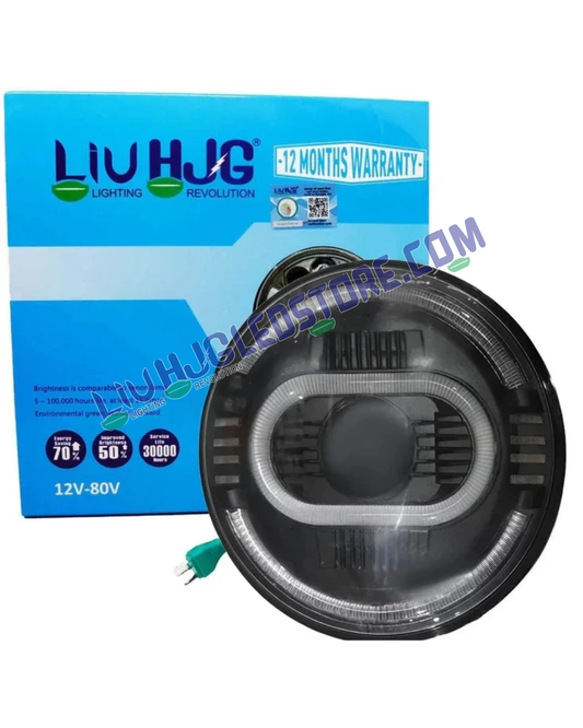 HJG 7-Inch Oval Ring Projector LED Headlight C-216 (90W) – Ultra-Wide Beam, White/Yellow DRL, Compatible with Royal Enfield, Jeep, Thar & Gypsy