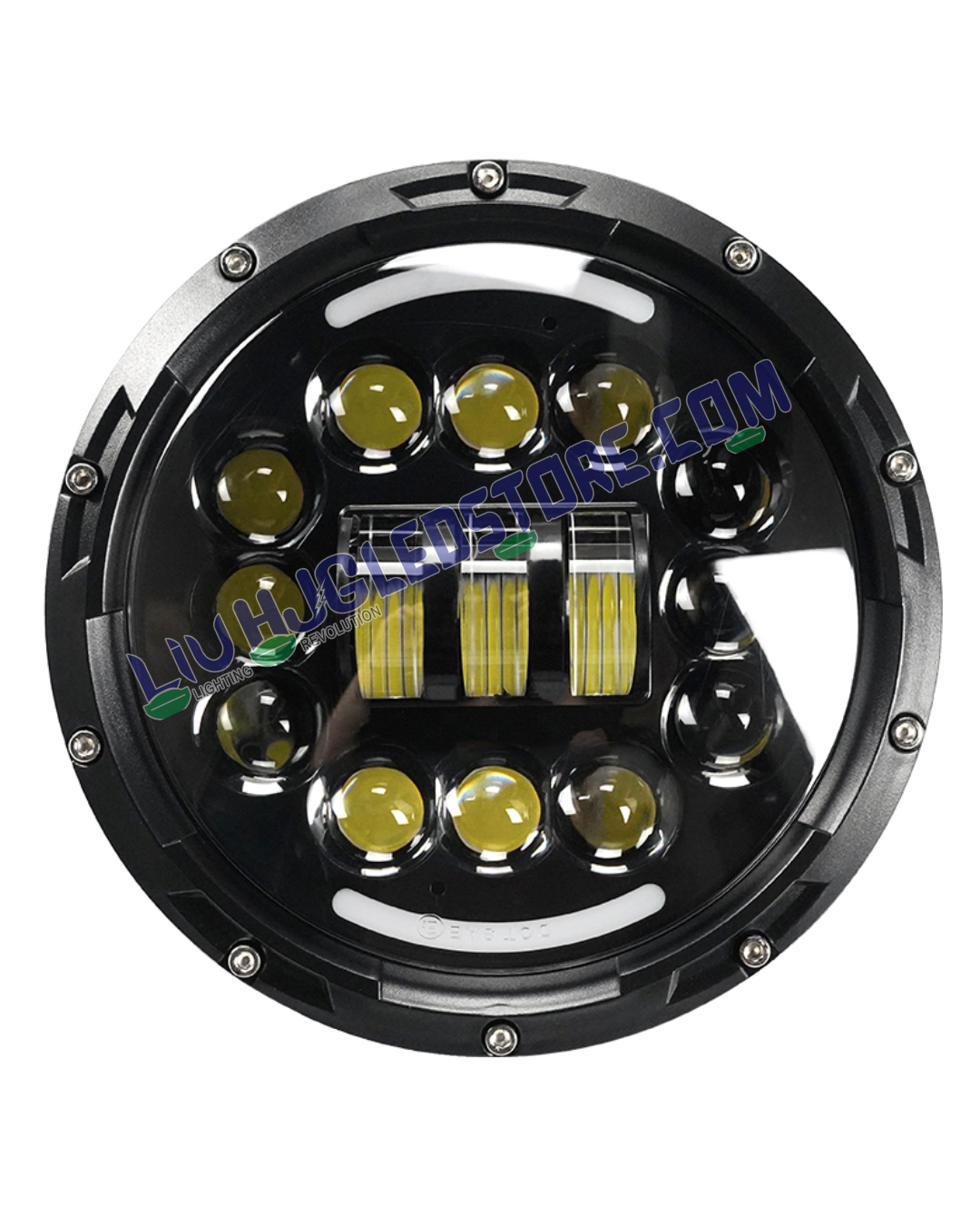 HJG 7-Inch 15 LED Halo Ring Headlight with Chasing Effect – 12V Round LED Headlamp for Royal Enfield & Thar (Model 231036)