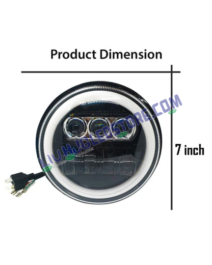 HJG 7-Inch Round LED Headlight for Jawa with High/Low Beam | 12V–80V, 75W Universal Fit