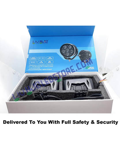 HJG Future Eyes 6x6 180W LED Fog Light Set | 6 Lens Mega Drive, 6000K Cool White, Spot & Flood Beam, Wiring Harness Kit for Bikes, Cars, Thar & Jeep (Pack of 2)