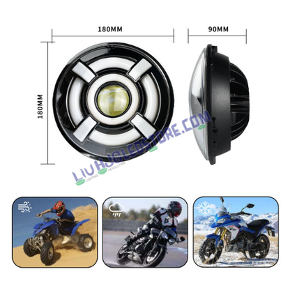 HJG 7-Inch 30W LED Headlight | Dual Colour White and Amber Halo DRL | H4 3-Pin | Royal Enfield, Thar, Jeep and Harley Davidson